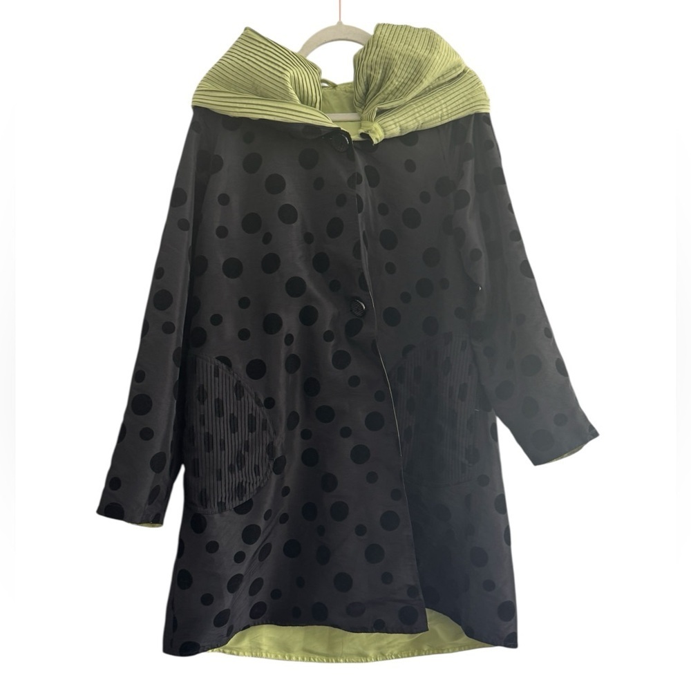 Ubu Vintage Parisian Jacket Velvet Dot Black/Green Reversible Travel Jacket Sz S